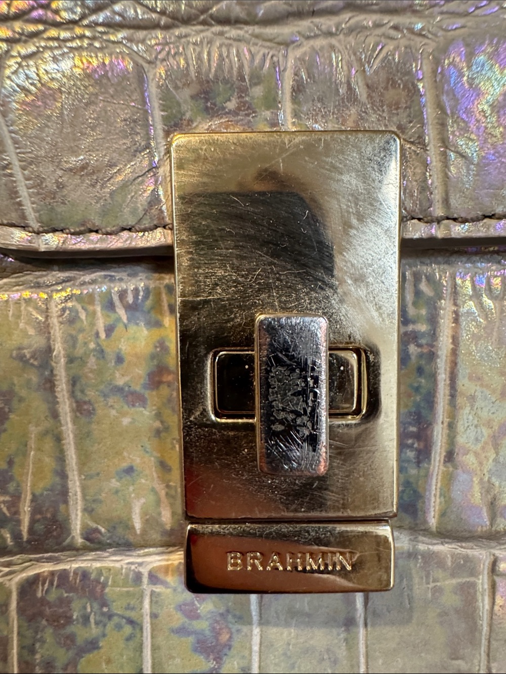 Brahmin Iridescent Pearl Croc-Embossed Crossbody Bag with Gold Hardware - Picture 8 of 16